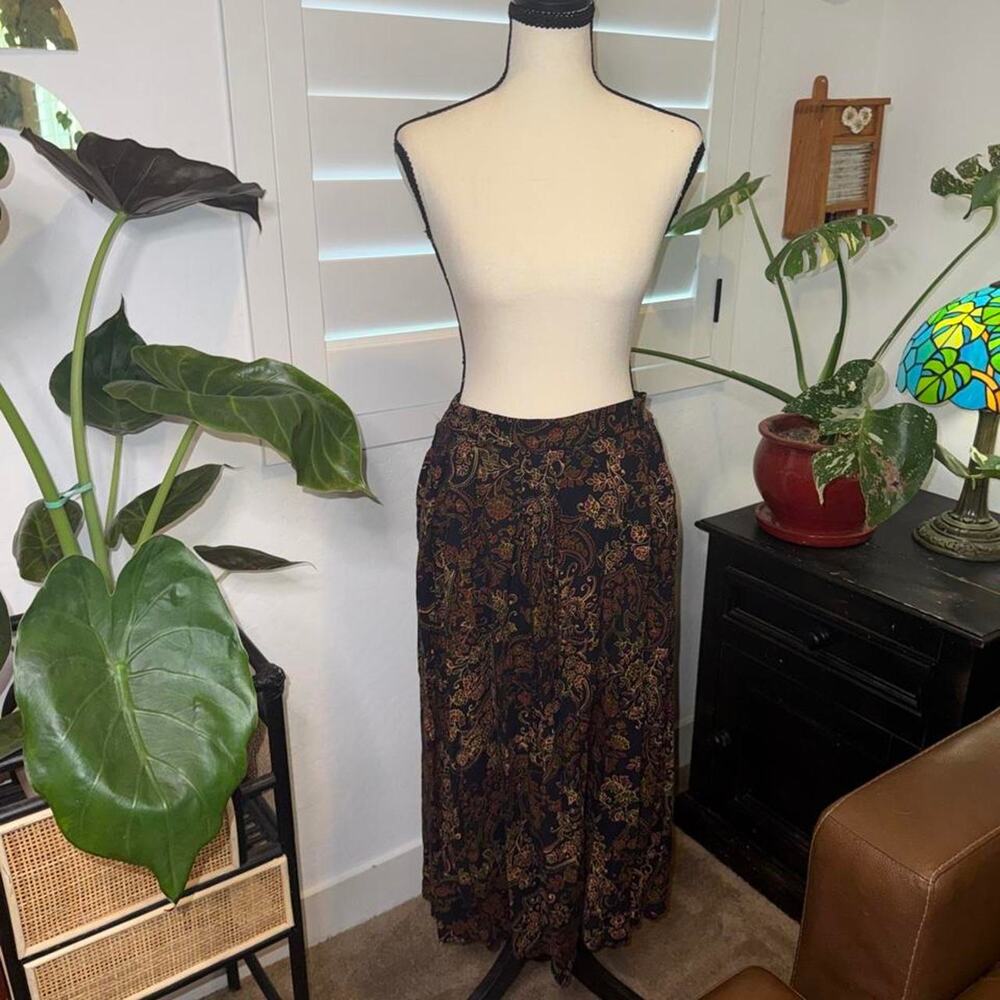 Vintage 90s Radcliffe Petite Paisley Rayon Midi Skirt Belt Loops Boho Whimsigoth